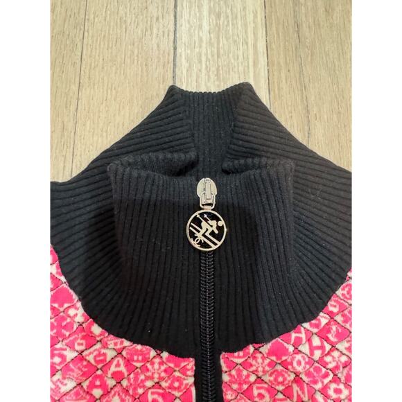 Chanel 19B Coco Neige Ski Pink Quilted Black Logo Wool Cardigan Zip Up Jacket 38 - Picture 5 of 16